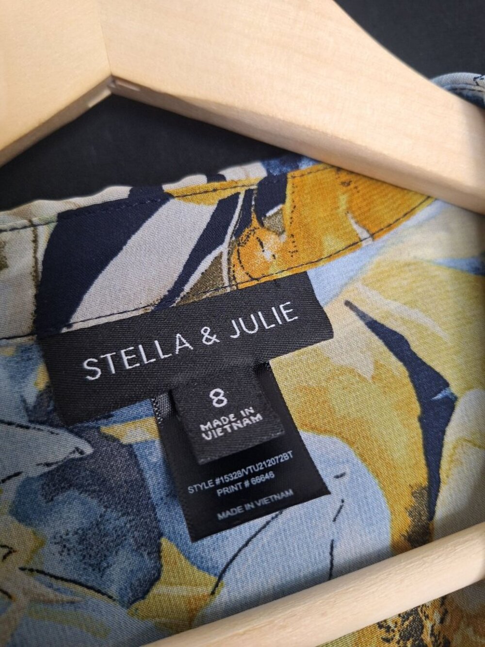 💙 Stella & Julie Floral Shirt Dress Size 8 Blue Yellow Button Front Long Sleeve - Picture 3 of 8